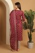 Wine Cotton Embroidered Straight Kurta & Pant With Dupatta