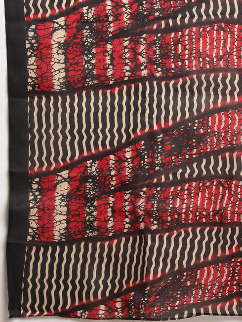 Beige & Black Cotton Blend Abstract Printed Plus Size Kurta & Pant With Dupatta