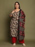 Beige & Black Cotton Blend Abstract Printed Plus Size Kurta & Pant With Dupatta