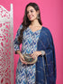 Teal Blue & Beige Rayon Embroidered Straight Kurta & Pant With Dupatta