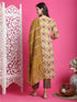 Mustard & Beige Rayon Embroidered Straight Kurta & Pant With Dupatta