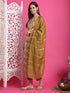 Mustard & Beige Rayon Embroidered Straight Kurta & Pant With Dupatta