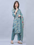 Turquoise Cotton Blend Embroidered Straight Kurta & Pant With Dupatta