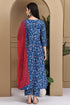 Blue Cotton Floral Printed Kurta & Pant With Dupatta