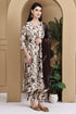 Off White & Brown Cotton Floral Printed Kurta & Pant With Dupatta