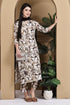 Off White & Brown Cotton Floral Printed Kurta & Pant With Dupatta