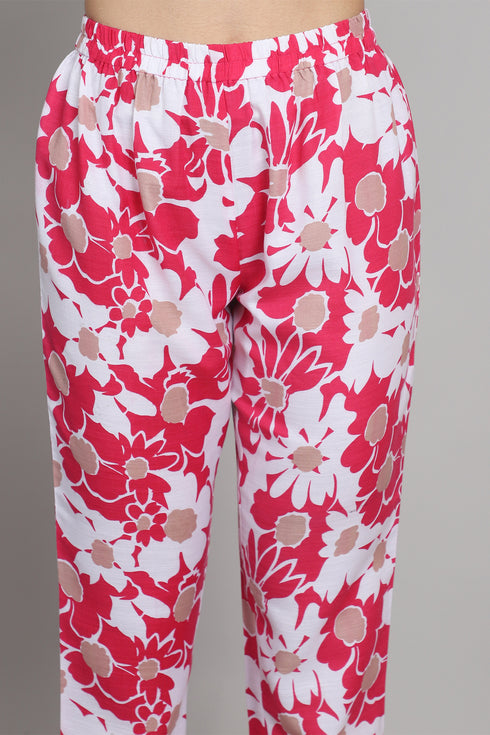 Women Pink & White Cotton Blend Floral Printed Kurta & Pant With Dupatta