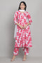 Women Pink & White Cotton Blend Floral Printed Kurta & Pant With Dupatta