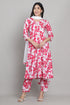 Women Pink & White Cotton Blend Floral Printed Kurta & Pant With Dupatta