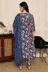 Blue Blossom Floral Printed Kurta & Pant with Dupatta