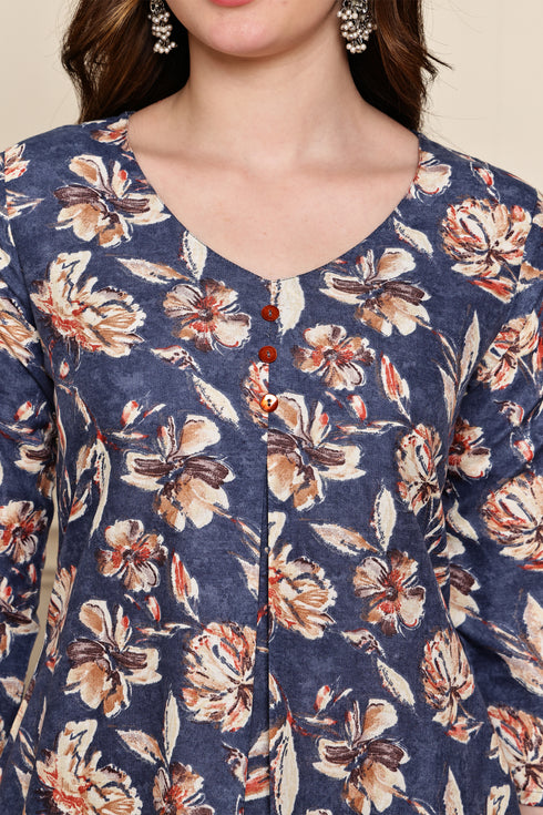 Blue Blossom Floral Printed Kurta & Pant with Dupatta
