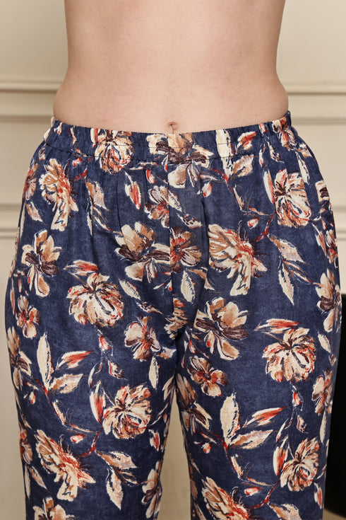 Blue Blossom Floral Printed Kurta & Pant with Dupatta