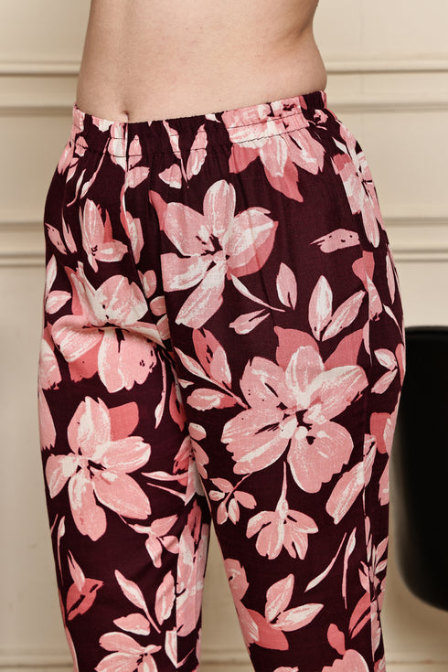 Maroon Mystique Floral Printed Kurta & Pant with Dupatta