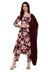 Maroon Mystique Floral Printed Kurta & Pant with Dupatta