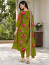 Parrot Green Cotton Blend Jaipuri Printed Straight Kurta & Pant With Dupatta