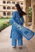 Blue Cotton Jaipuri Printed Kurta & Pant With Dupatta