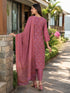 Dusty Pink Cotton Jaipuri Printed Kurta & Pant With Dupatta