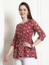 Maroon & Beige Rayon Foil Printed Short Top