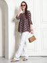 Wine & Beige Rayon Foil Printed Short Top