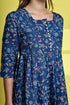 Blue Garden Delight Pure Cotton Jaipuri Printed Western Dress
