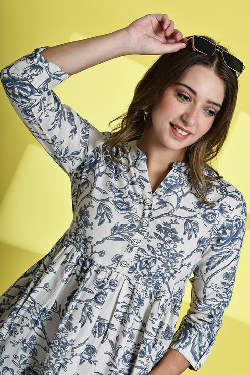 Serene Petal Pure Cotton Jaipuri Printed Western Dress