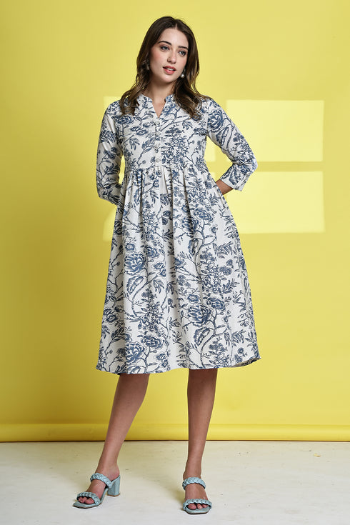 Serene Petal Pure Cotton Jaipuri Printed Western Dress