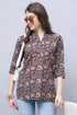Wine & Beige Cotton Blend Floral Printed Tunic
