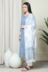 Grey And White Pure Cambric Cotton Printed Kurta Set With Dupatta