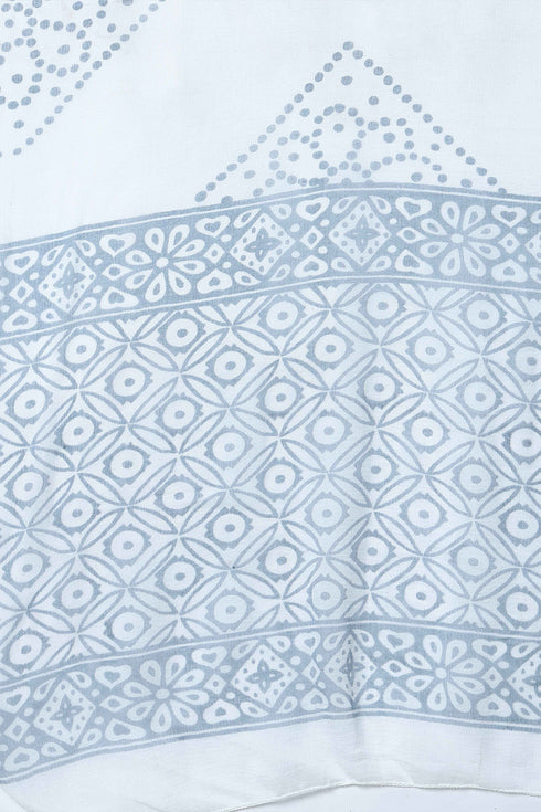 Grey And White Pure Cambric Cotton Printed Kurta Set With Dupatta