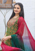 Green & Red Pure Cambric Cotton Embroidered Kurta Set With Dupatta - Rajnandini