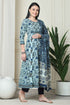 Blue Pure Cambric Cotton Printed Kurta Set With Dupatta