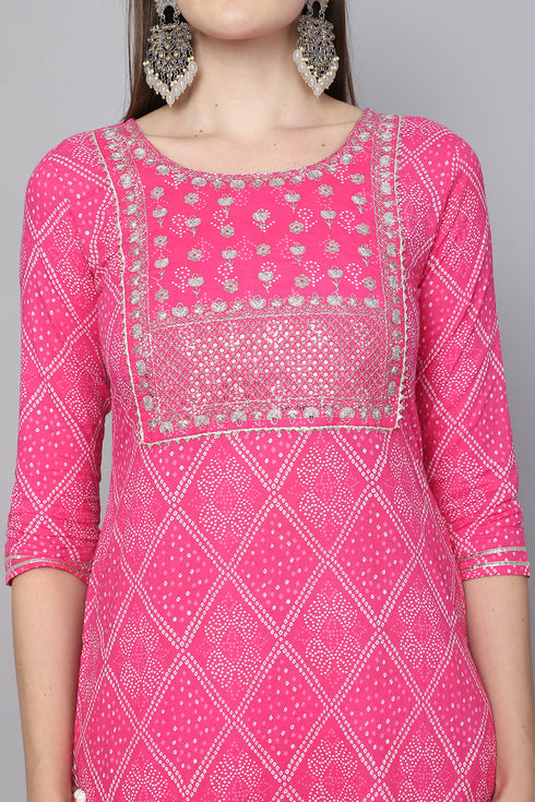 Pink And White Pure Cambric Cotton Embroidered Kurta Set With Dupatta
