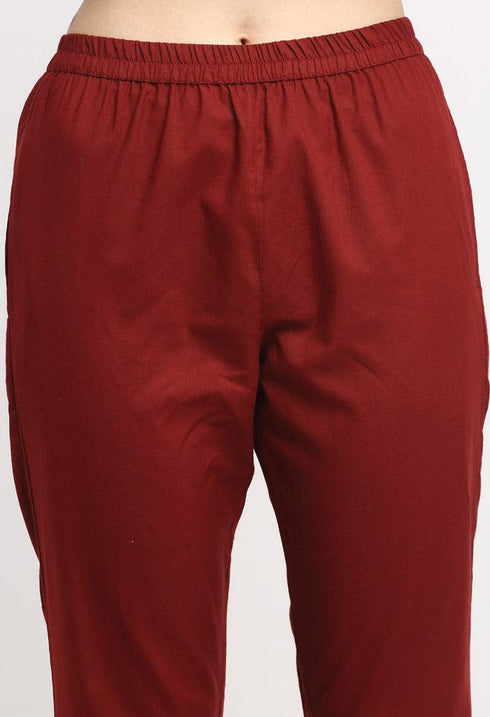 Wine Pure Cambric Cotton Floral Embroidered Kurta Set With Dupatta