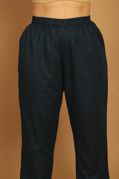 Navy Blue Pure Cambric Cotton Embroidered Plus Size Kurta & Pant With Dupatta