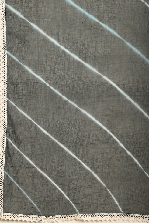 Navy Blue Pure Cambric Cotton Embroidered Plus Size Kurta & Pant With Dupatta