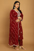 Wine Pure Cambric Cotton Embroidered Plus Size Kurta & Pant With Dupatta