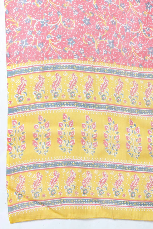 Yellow And Pink Pure Cambric Cotton Floral Embroidered Kurta Set With Dupatta