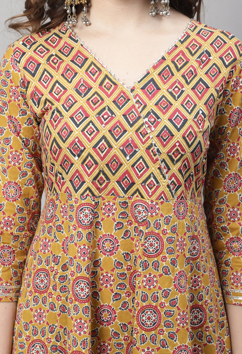 Pure Cotton Jaipuri Printed & Hand Work Kurta Set With Dupatta