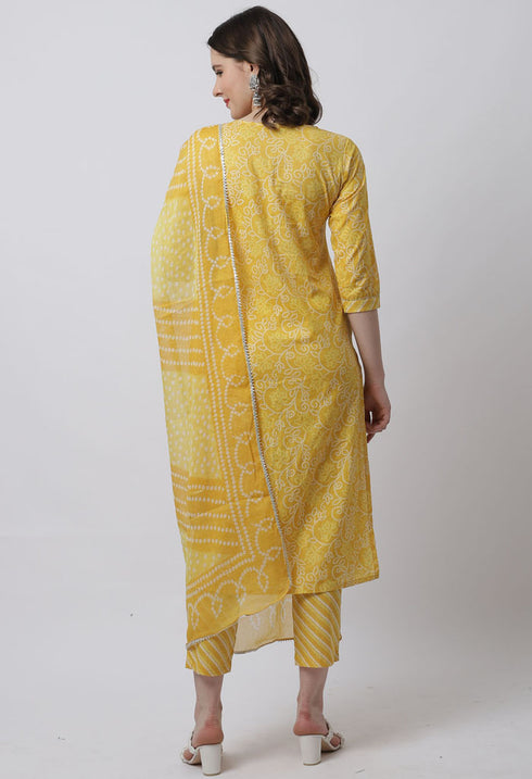 Pure Cambric Cotton Jaipuri Printed & Embroidered Kurta Set With Dupatta