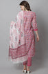 Women Pink Pure Cotton Hand work Kurta & Pant With Dupatta