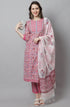 Women Pink Pure Cotton Hand work Kurta & Pant With Dupatta