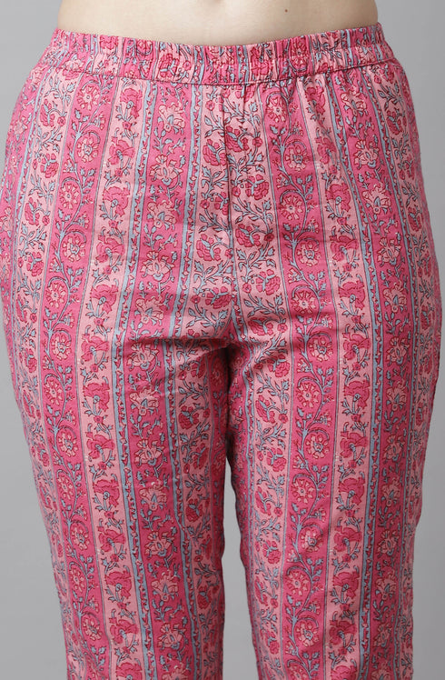 Women Pink Pure Cotton Hand work Kurta & Pant With Dupatta