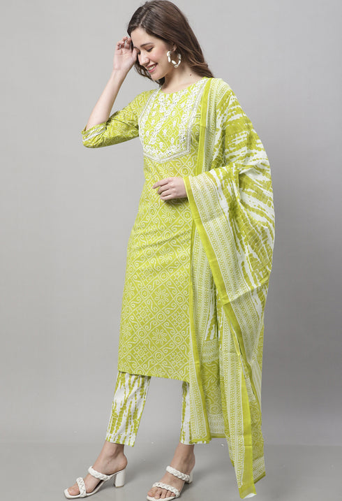 Pure Cotton Zari Weaving And Embroidered Kurta Set With Dupatta