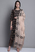 Black & Beige Pure Cotton Jaipuri Printed And Embroidered Kurta Set With Dupatta