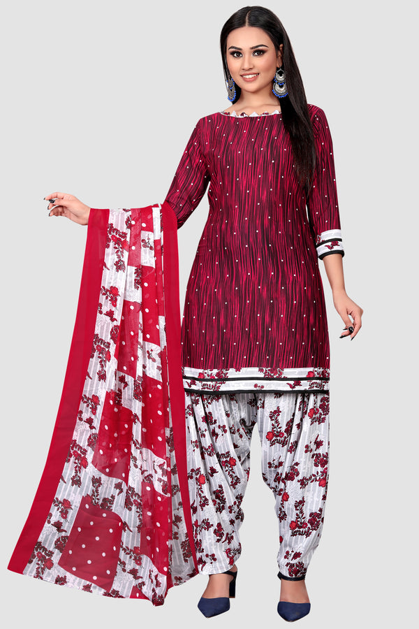 Maroon Crepe Printed Unstitched Salwar Suit Material