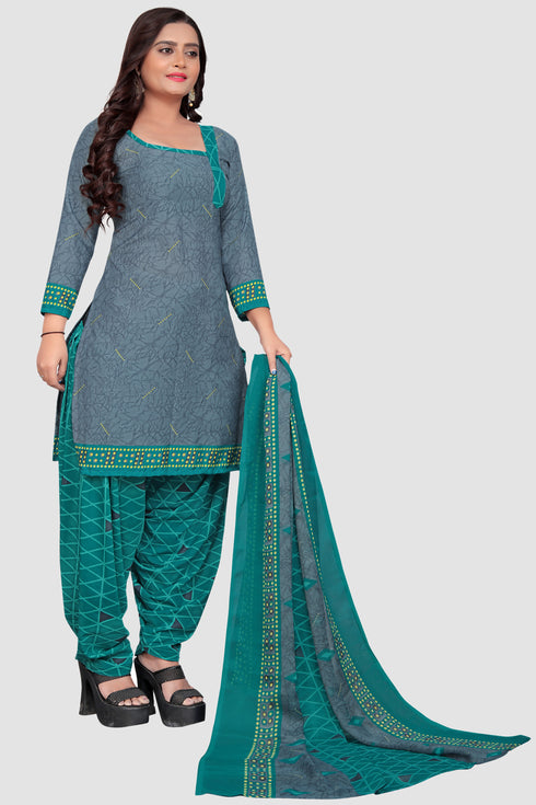 Grey Crepe Printed Unstitched Salwar Suit Material