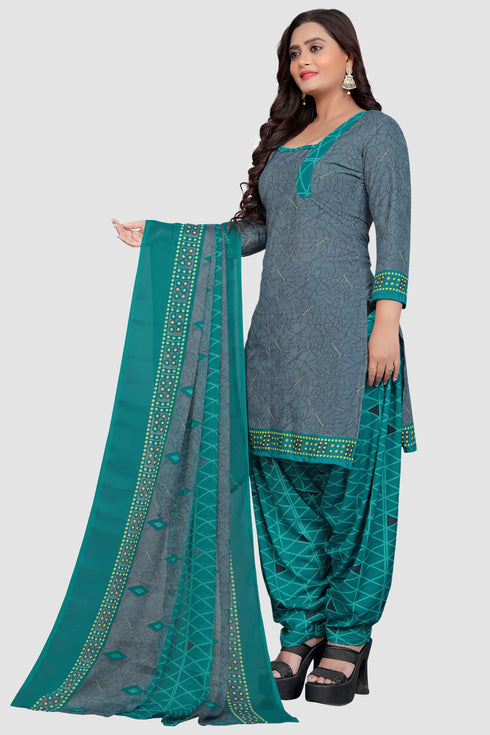 Grey Crepe Printed Unstitched Salwar Suit Material
