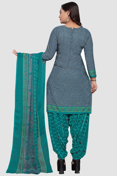 Grey Crepe Printed Unstitched Salwar Suit Material