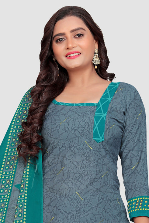 Grey Crepe Printed Unstitched Salwar Suit Material