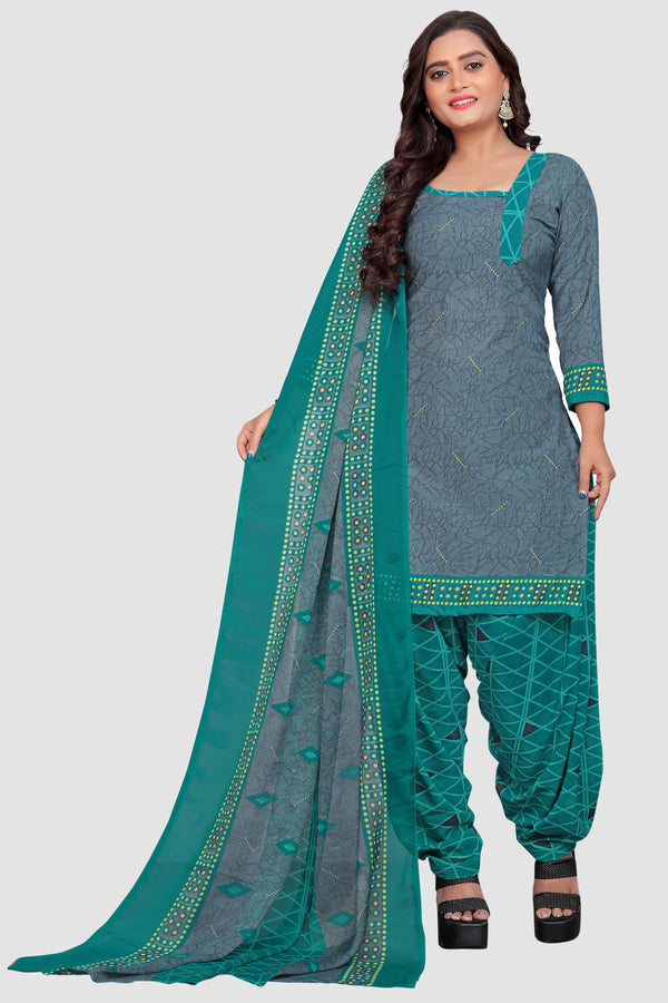 Grey Crepe Printed Unstitched Salwar Suit Material